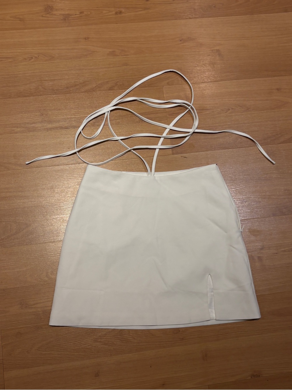 White White fox tie Women’s Mini Skirt with Adjustable Waist Ties